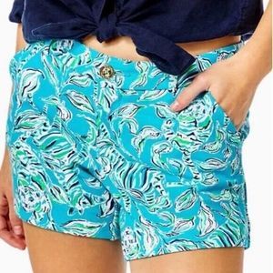 Lilly Pulitzer 14 Outta Line KNIT CALLAHAN SHORTS 5" Turquoise Oasis Zebras